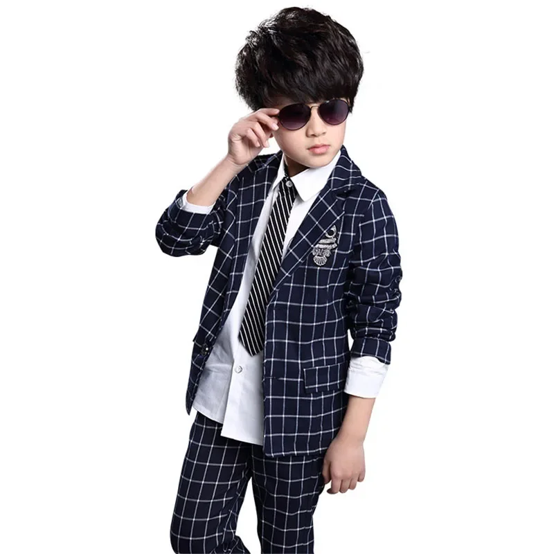 

Formal Boy Suits England Plaid Boy Coat Pant 2Pcs Gentleman Boys Party Wear Children's Suit For Weddings Costume Garcon Mariage