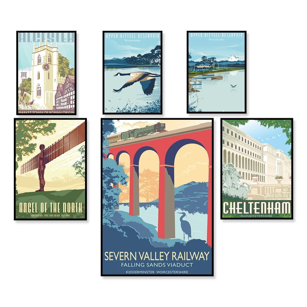 

Alcester Warwickshire ,Forth Rail Bridge Firth,Cheltenham Spa Stadt Reise Poster Original Kunstdruck, Wand Kunst Dekor