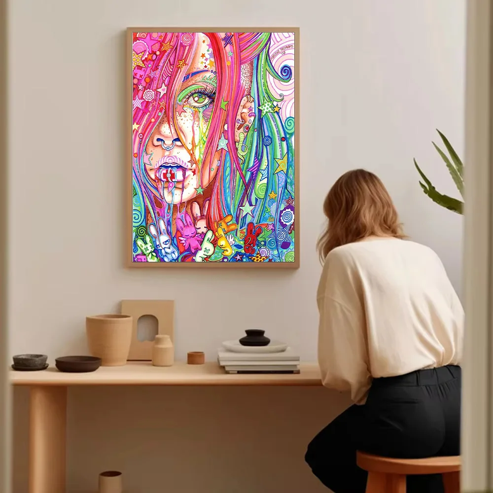 حية مخدر قماش الفن تريبي جدار ديكور السريالية اللوحة مجردة التعبير الحديث ديكور فني للمنزل هدية فريدة من نوعها ترين