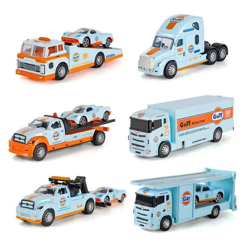 

1: 64 Small Trailer Container Truck Gulf Edition Alloy Car Model Ornament Toy Gift