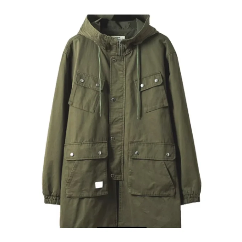 

Men's Hooded Trench Coat, Jungle Outdoor Windbreaker, Military Style