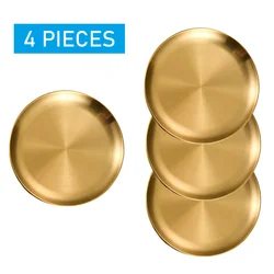 4Pcs Stainless Steels Round Plate Rust-Proof Shallow Tray Plate 20/23/26/30cm Camping Plate BBQ Picnic Dishes Cookware