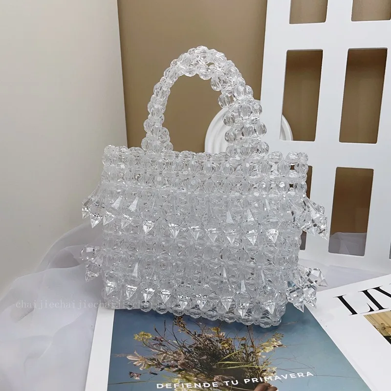 

Fashion Acrylic Transparent Pendant Crystal Design Handbag High Quality Handwoven Beaded Evening Bag Customized Women's Bags