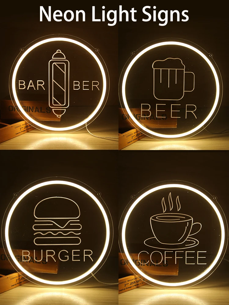 Neon Signs Custom Lighting Night Lights Bedroom Shop Decor Wall Advertising Board USB 5V Barber Shop BURGER BEER COFFEE BAR