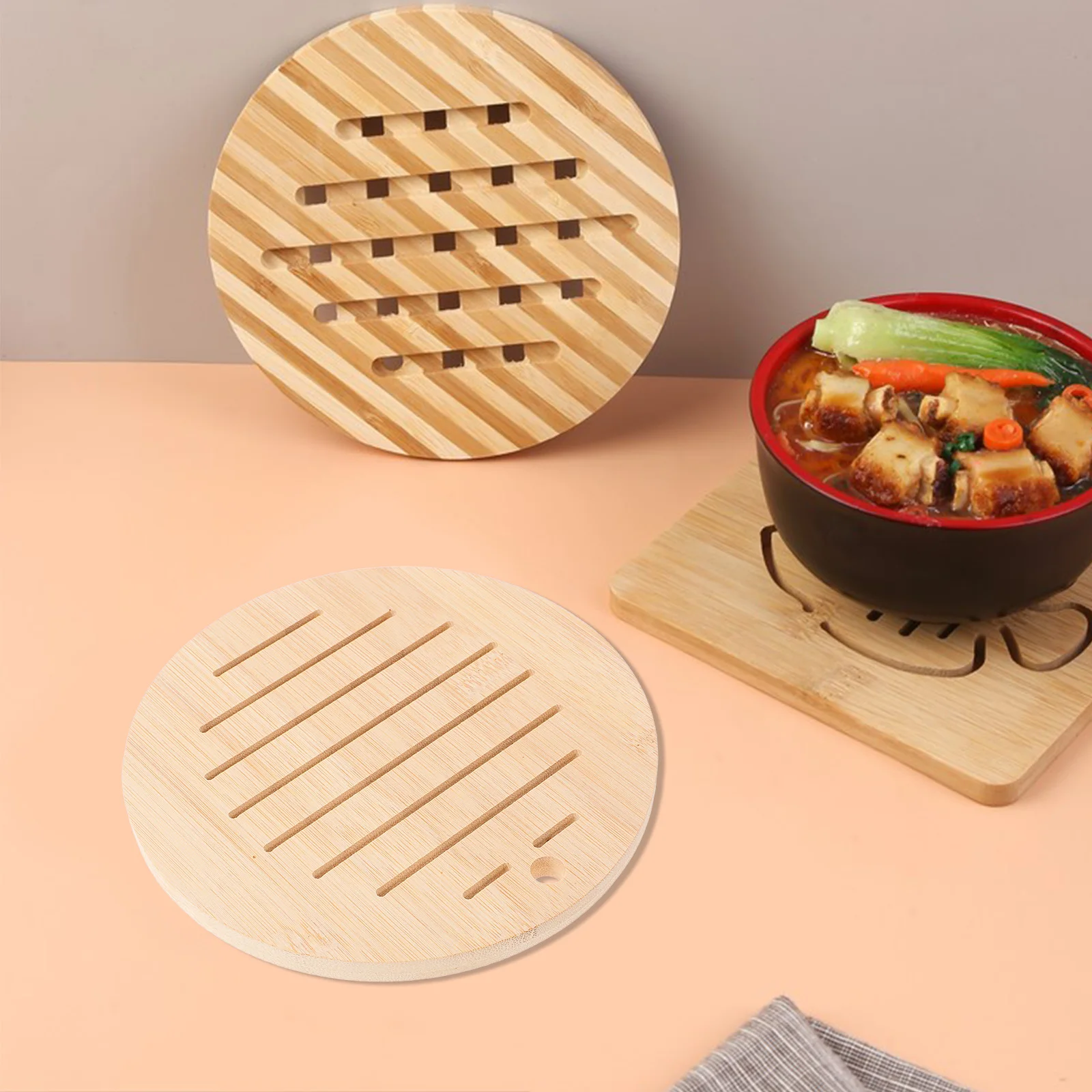 6pcs Anti-Slip Placemat Bamboo Coaster Heat Insulation Pot Cushion Rattan Woven Table Mat Rustic Dining Pad For Home