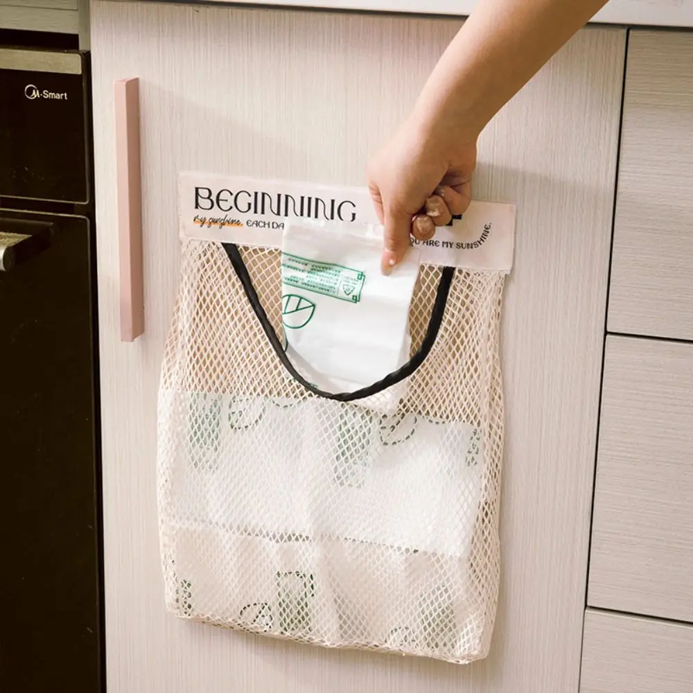 1pc Hanging Storage Mesh Bags Kitchen Garbage Bag Storage Tools Wall-mounted Large-capacity Storage Bag Packaging Plastic Bag