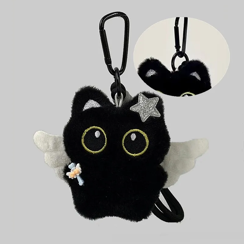 

Привлекательный плюшевый брелок-подвеска в виде черной кошки с большими глазами; женский брелок-сумочка; двойные брелоки для ключей; украшение для смартфона
