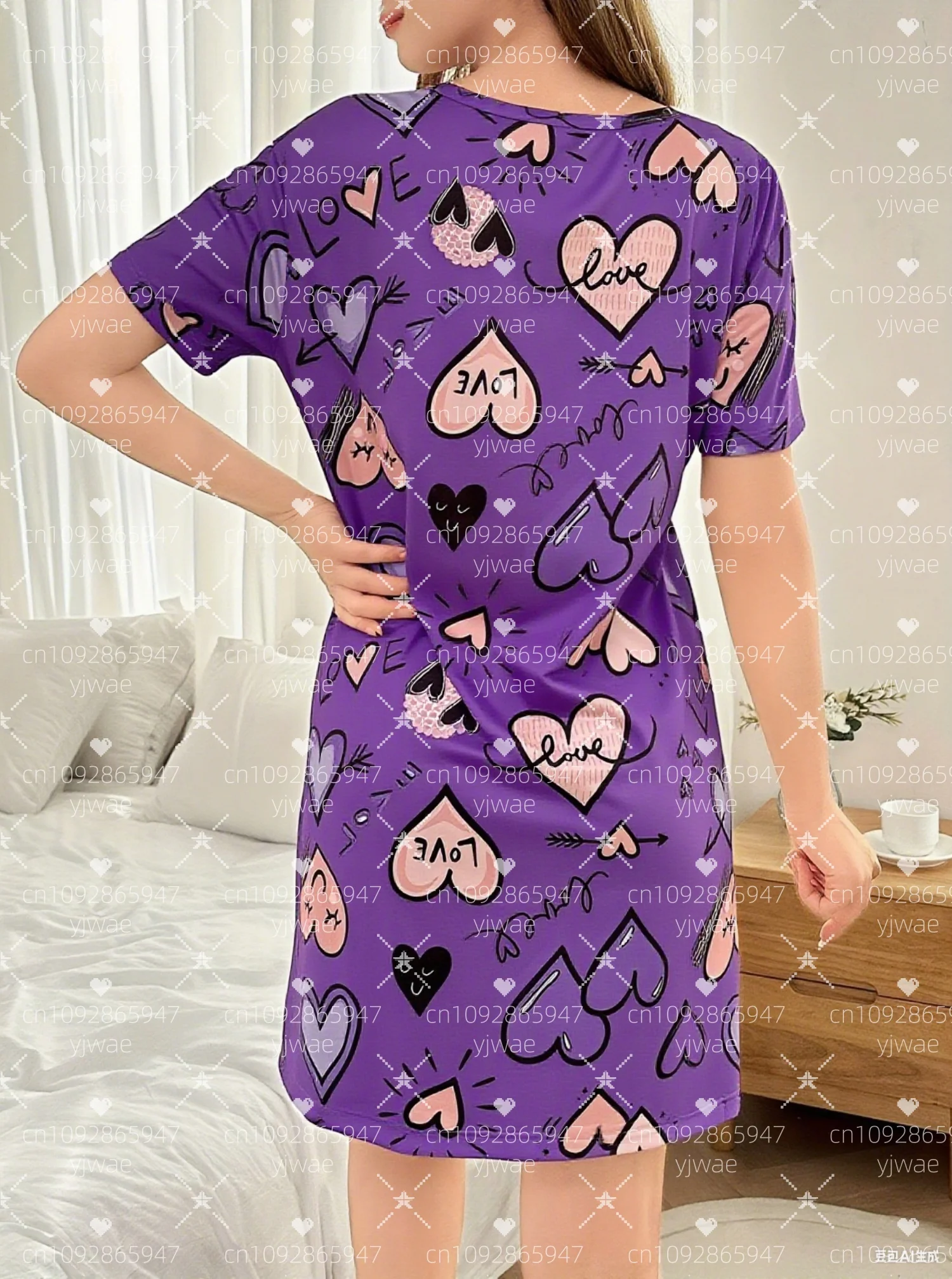 2025 الصيف المرأة الحب إلكتروني نمط تي شيرت فستان فضفاض عادية س الرقبة سيدة قصيرة الأكمام البلوز فساتين النساء الملابس