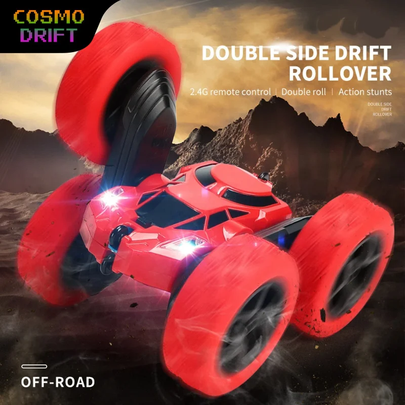 Generic Double Sided 4WD High Speed Remote Control Stunt Car 2.4G 360 Degree Spin Rollover With LED Lights Off Road Kids Toy