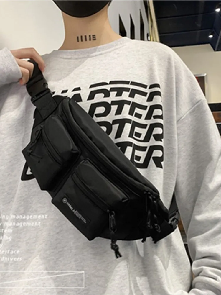 casual-unisex-crossbody-sports-chest-bag-large-capacity-waist-bag-mobile-phone-bag-nylon-material-soft-style-for-leisure