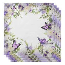 Purple Floral Lily Butterfly Cloth Table Napkins Wedding Table Decor Birthday Party Handkerchief Towel Serving Napkins Reusable