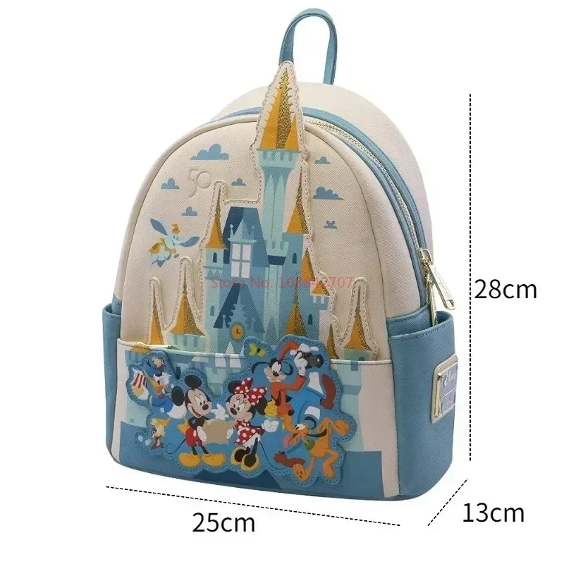 In Stock Loungefly Disney 50th Anniversary Kawaii Backpacks Mini Castle Mickey Friends Rucksack Leather Woman\'s School Bags Gift