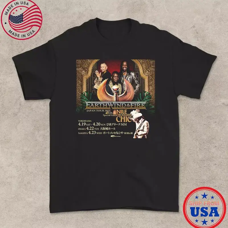 EARTH WIND FIRE JAPAN TOUR Special Guest NILE RODGER camiseta tamaño completo S 5XL