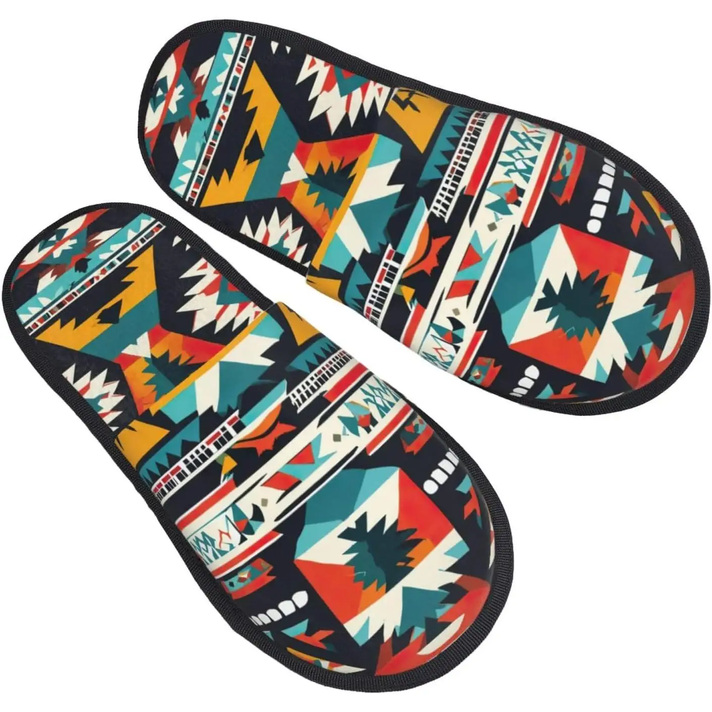 Native American Pattern printing Fall Winter Fuzzy Slippers Comfy House Shoes,Portable for Hotel Travel Gifts for Women and Men