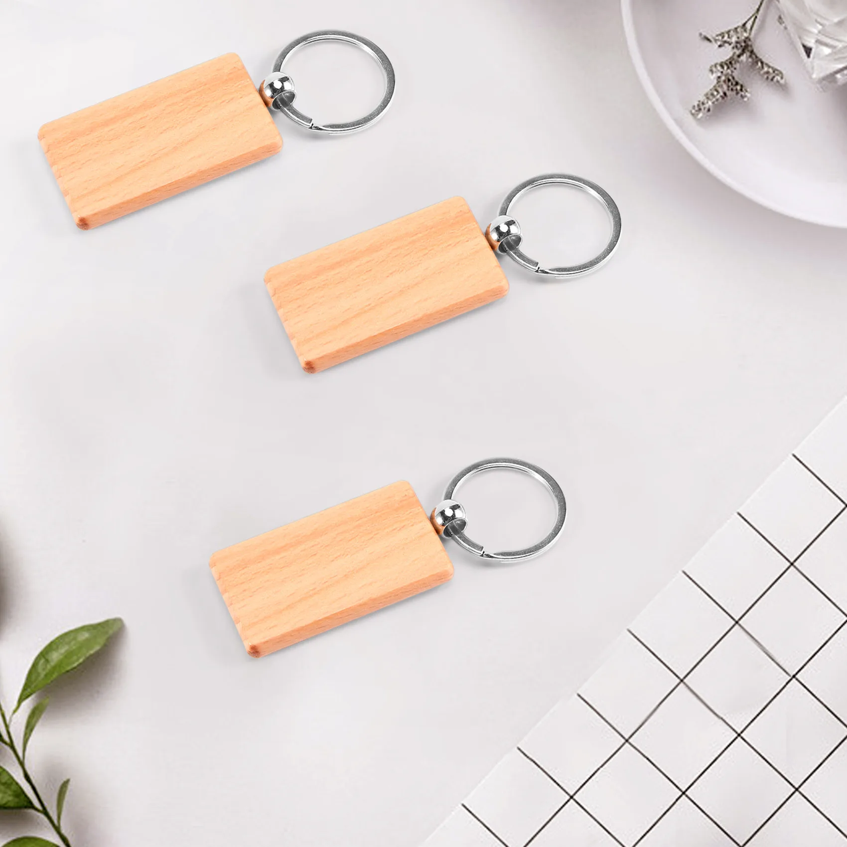 50 Blank Wooden Keychain Rectangular Engraving Key ID Can Be Engraved
