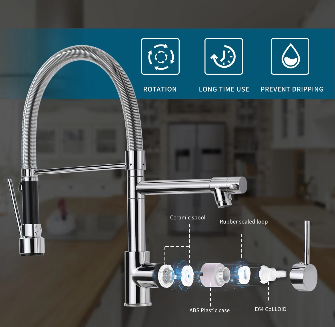 Chrom Plating Luxury Single Hole Pull Down Spring Sprayer Dual Spout Kitchen Pull Down Faucet Faucet