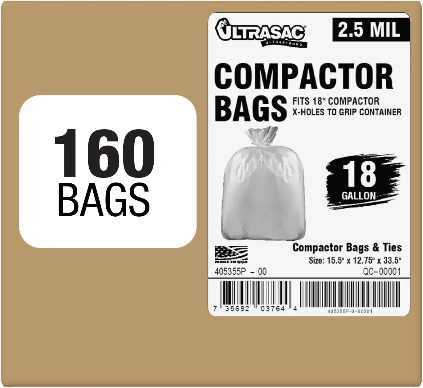 

18 Gallon Compactor Bags (160 Pack with Ties) For 18 Inch Compactors -2.5 MIL Garbage Disposal Bags Compatible