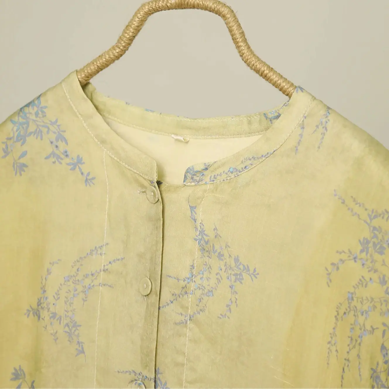 LZJN Sommerkleid mit Ramie-Aufdruck, tailliert – schlichtes Retro-Kleid mit hoher Taille und Kordelzug, künstlerisches, elegantes gelbes langes Kleid