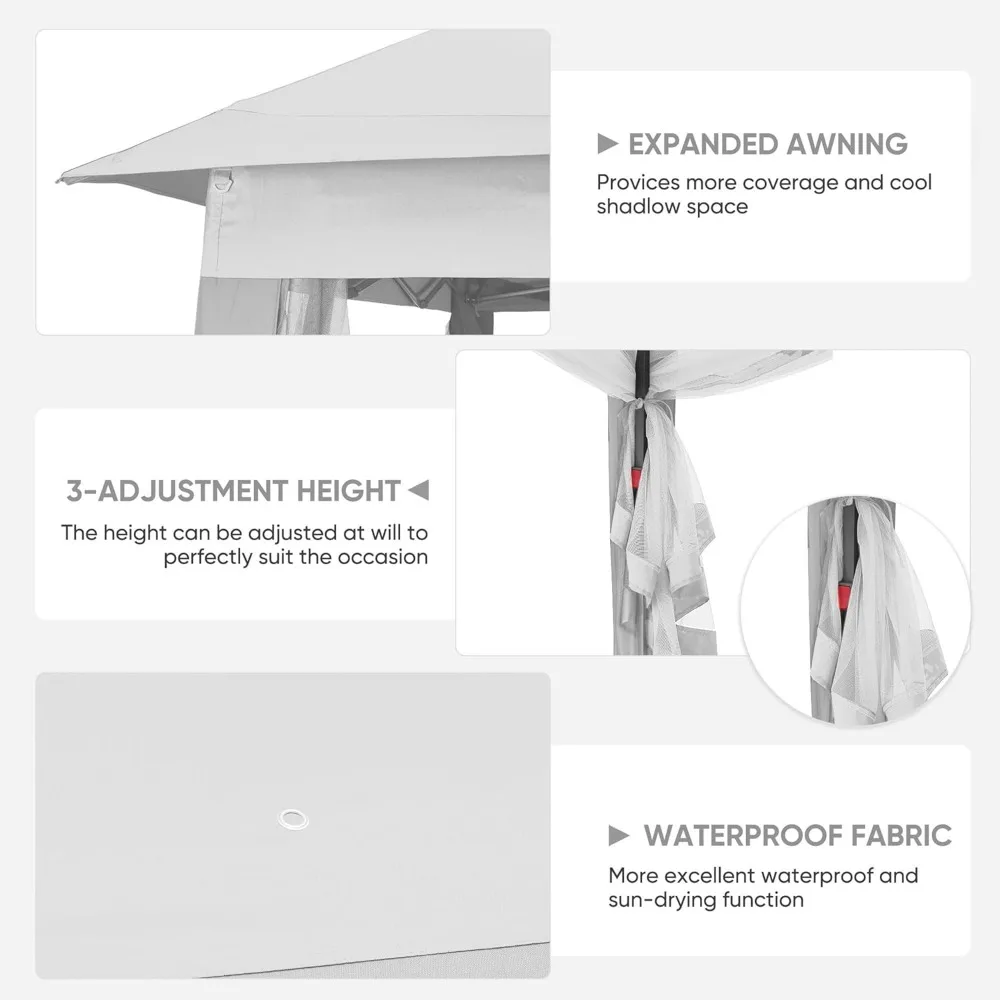 خيمة بمظلة منبثقة مقاس 11 × 11، مظلة خارجية مع شبكة، شرفة خارجية للفناء الخلفي، خيمة مع حقيبة بغطاء بعجلات، أبيض. #3