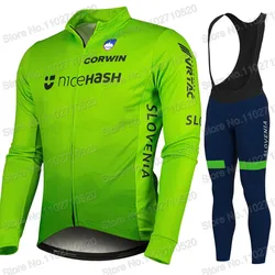 Slovenia National Team 2023 Cycling Jersey Set Men Long Sleeve Winter Green Clothing Suit MTB Bike Road Pants Bib Ropa Ciclismo