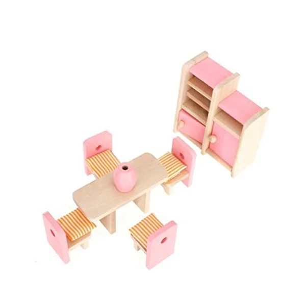 Gewatteerde poppenhuisstoelen Meubilair Speelgoed Miniatuur bouwstenen Houten set Baby