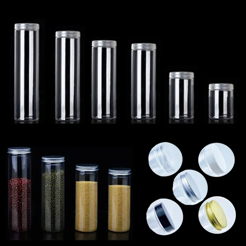 20Pcs 100ml-420ml Portable Clear Plastic Jars Straight Cylinders Jar Containers W/ Aluminum Lids for Dry cargo Nuts Candy Jams