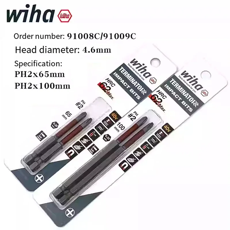 Wiha 2PC 16PC Schraubendreher-Bit-Set 1/4 Zoll Sechskantschaft Rutschfester Bohrer PH2 Länge 65/85/100mm Handwerkzeug 91001C-91011C – Detail 14