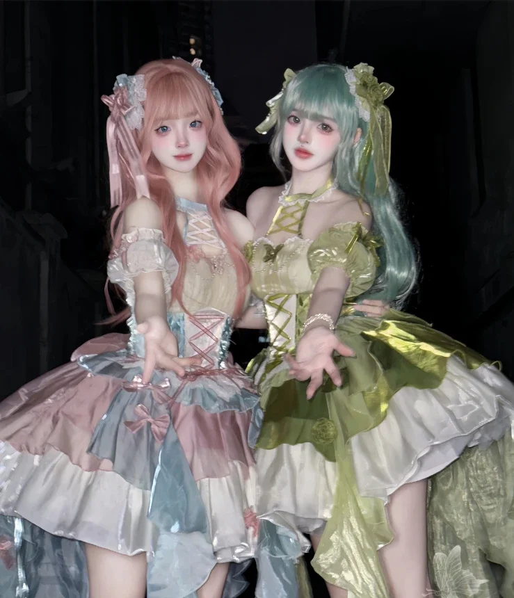 Camellia Skrit Cos Lolita Dress Pure Desire Skirt Green Skirt Hanging Neck Lolita Cos Princess Dress Beauty Style Sling Dress