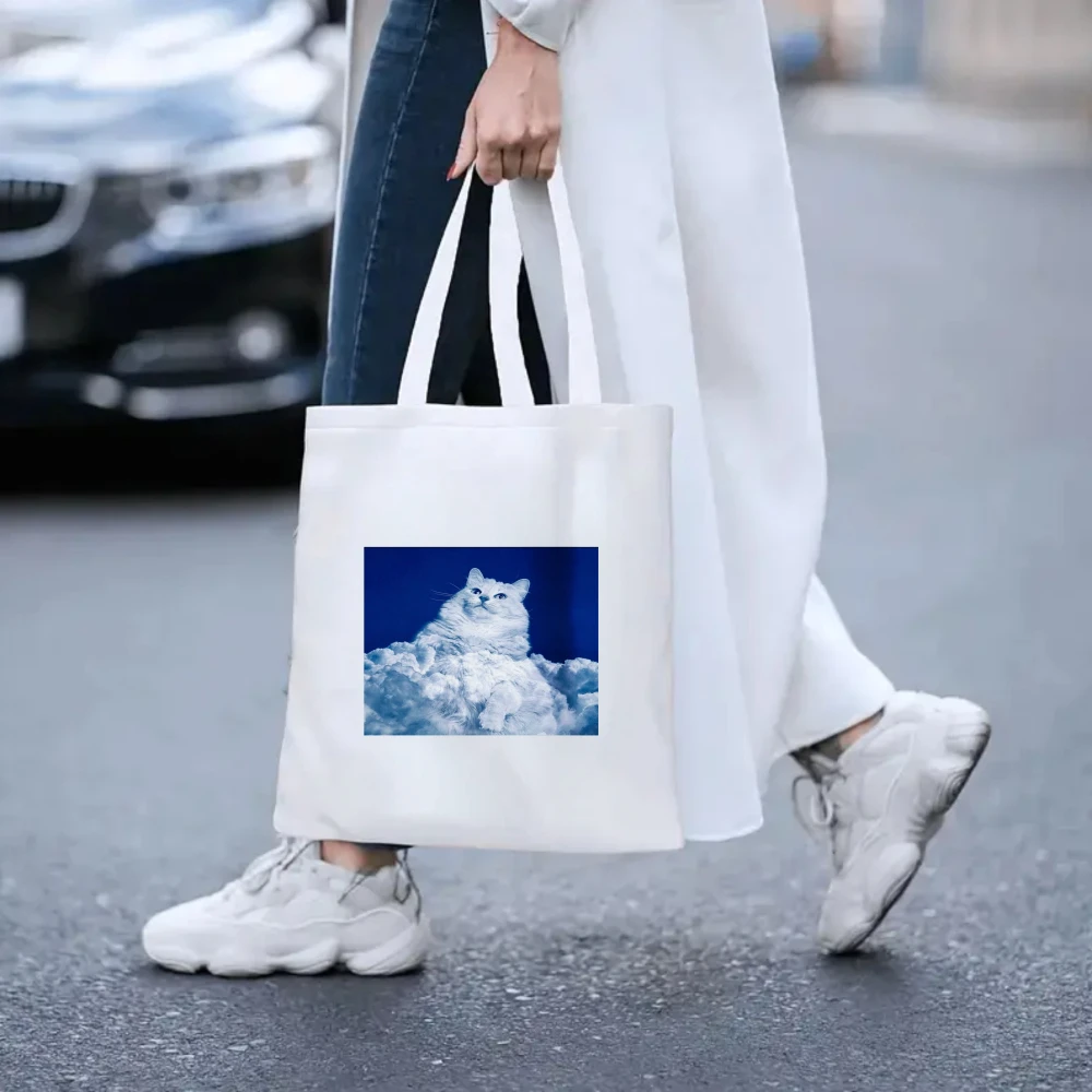 

Funny Cat With Star Print Canvas Tote Bag Women Shoulder Bag for Cat Lovers and Casual Outings