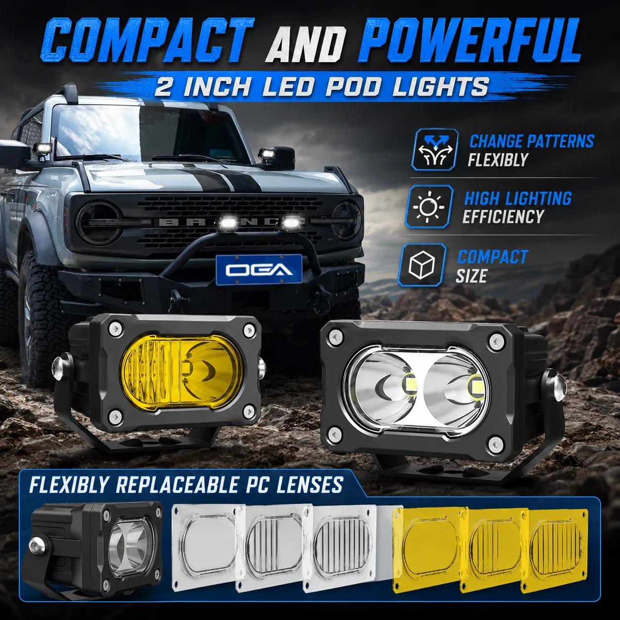 OGA 2PC 2"Economic LED Pod Work Light 20W Reflector 2500LM 9-36V 6500K IP67 Spot Flood Driving High Efficiency For Truck ATV SUV