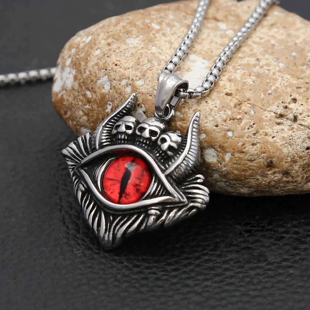Vintage kreative Dämon Auge Anhänger für Männer Gothic Punk Edelstahl Schädel Halskette Mode Party