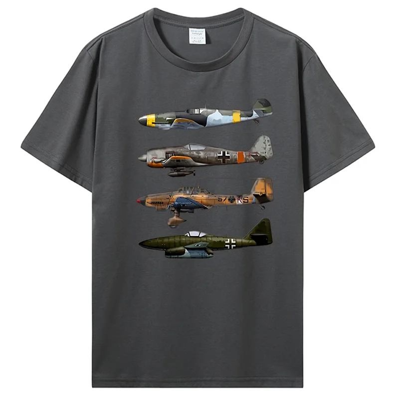 WW2 German Warplanes JU-87 Stuka ME 262 BF-109 T-Shirt Men Cotton Tshirt Hip Hop Tees Tops Harajuku Streetwear