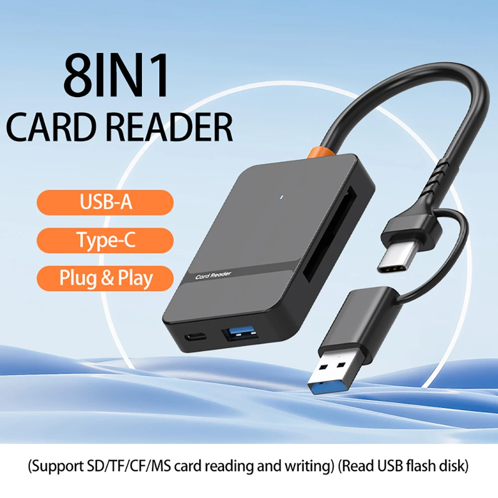 8 in 1 USB 3.0 Type C Card Reader SD TF CF MS Memory Card Adapter with USB 3.0 Port OTG Hub for MacBook Pro Laptop PC iPad