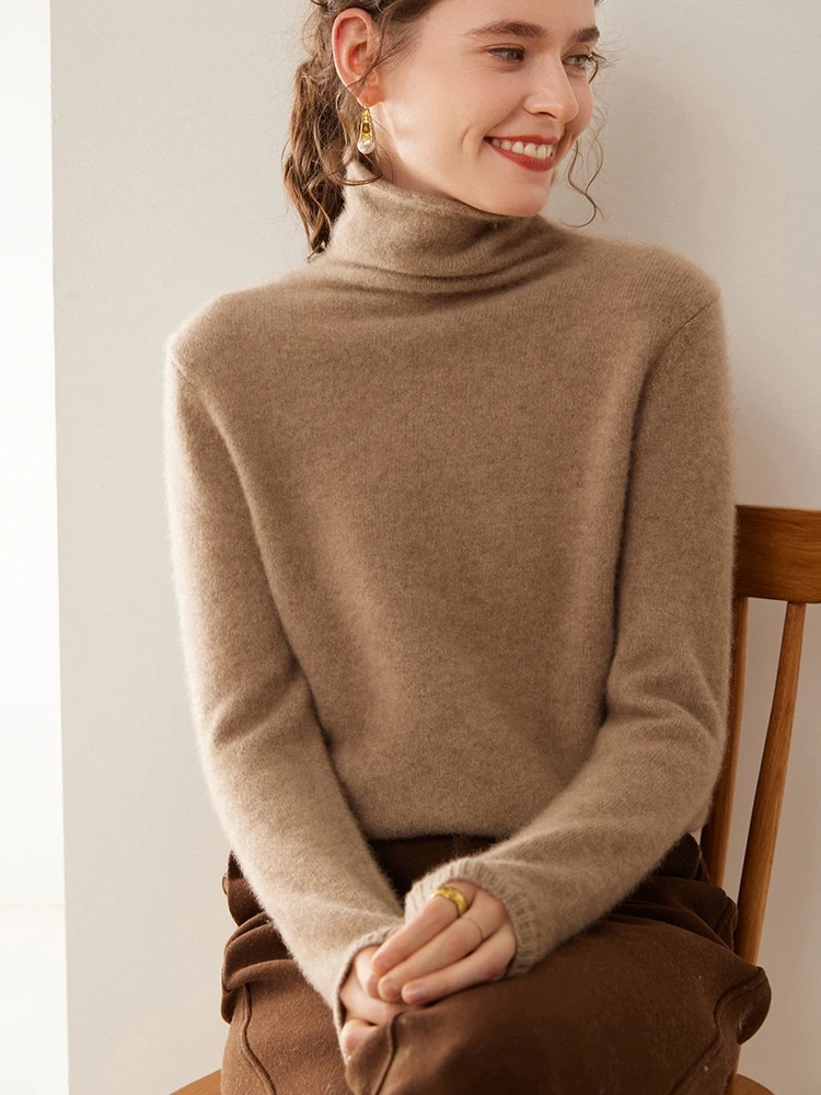 ADDONEE Women 100% Cashmere Sweater Autumn Winter Basic Turtleneck Pullover Soft Warm Comfy Cashmere Knitwear Simple Style Tops