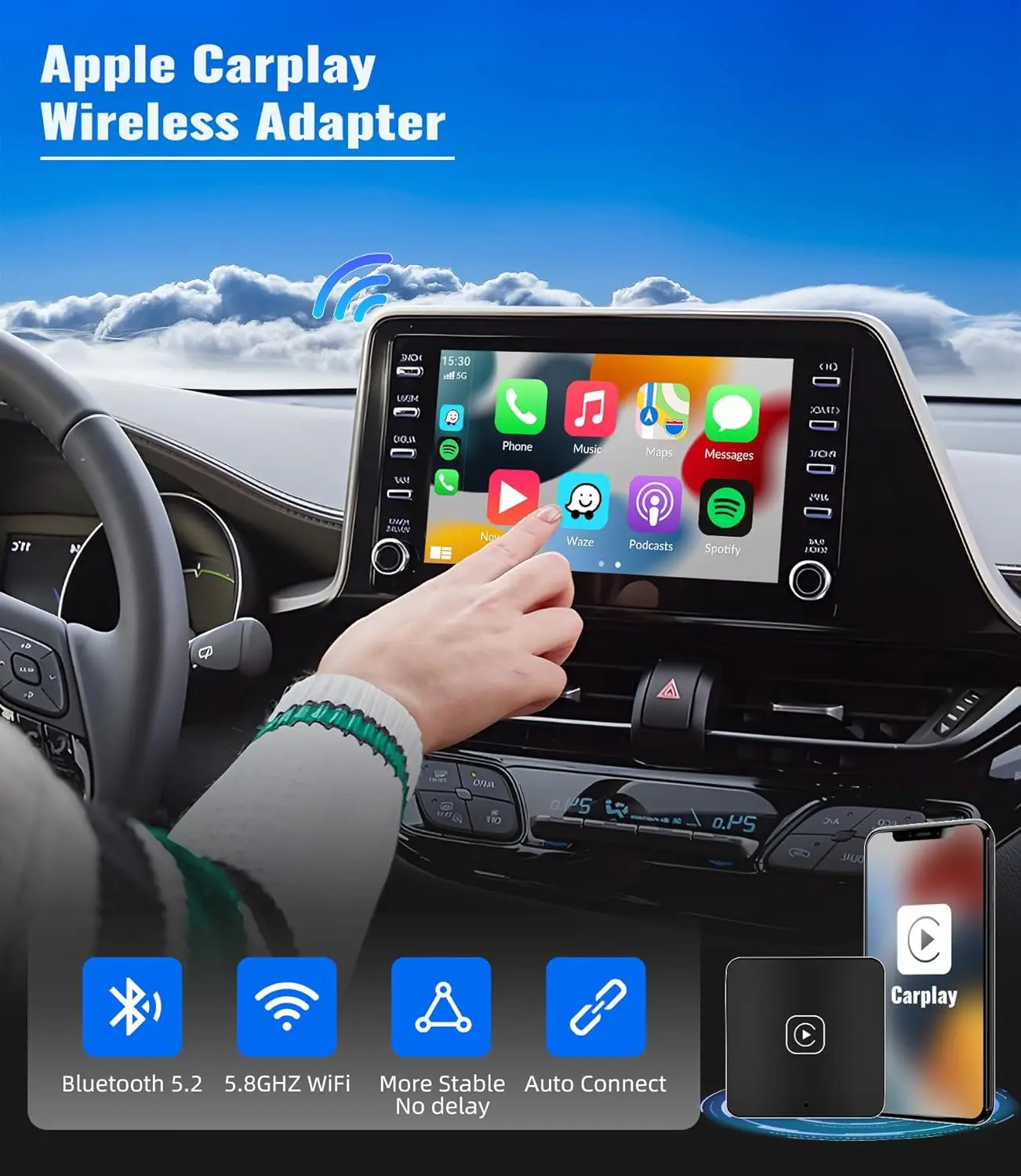 New Universal Car Wireless Carplay Box 5Ghz WiFi Wireless Android Auto Converter Box Plug Play 5.0 Auto Connect Bluetooth Support Wireless Carplay Adapter