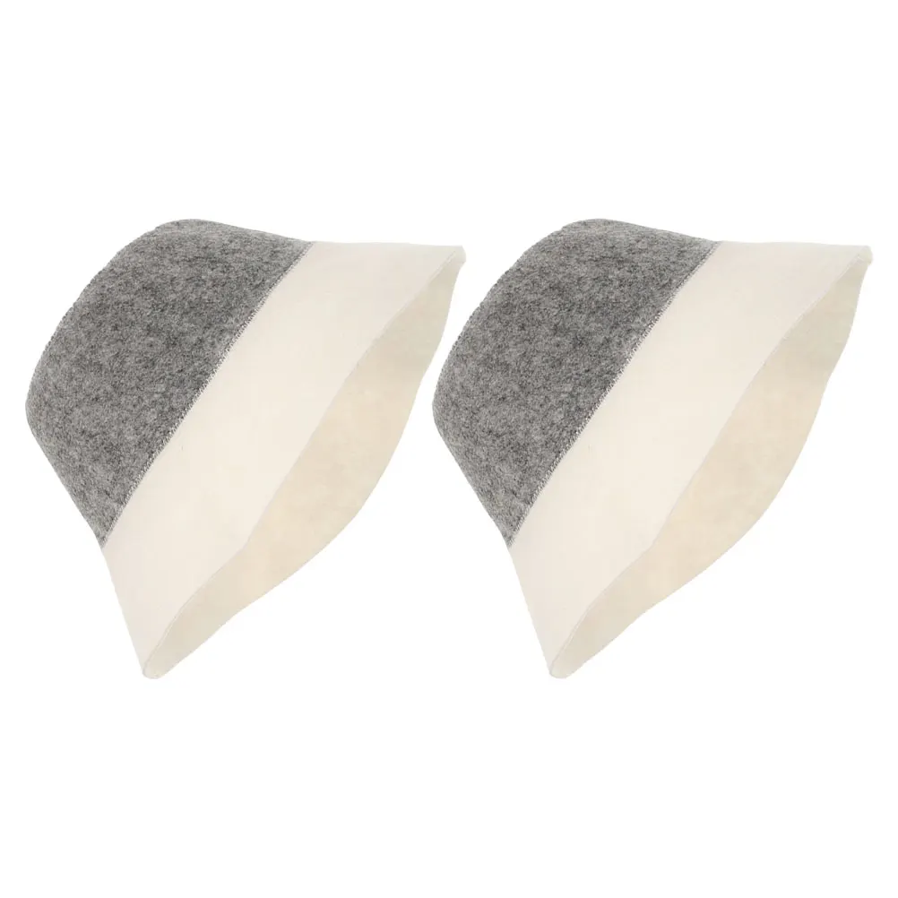 

2 Pcs Felt Bath Cap for Women Insulated Sauna Hat Fisherman Design Water Absorbing Shower Headwear Grey Heat Resistant Pool