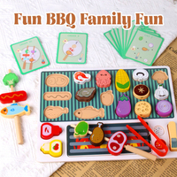 Children Simulated Barbecue Toy Set Kids Wooden Simulation Food Barbecue Cooking Toys Parent-Child Interaction Play House Toys