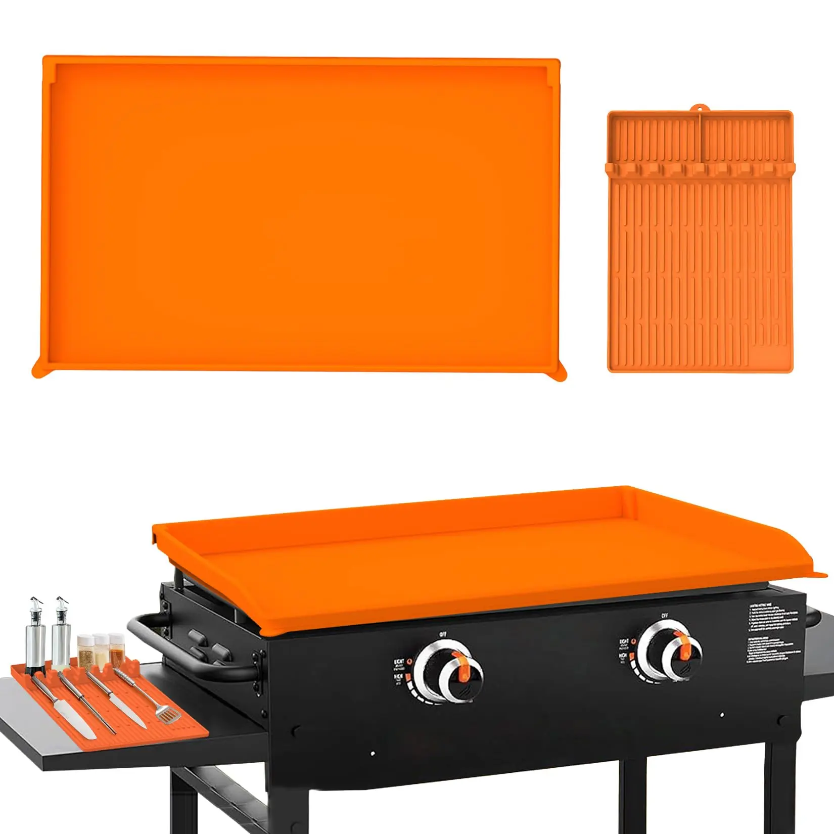 36-Inch Heavy-Duty Silicone Grill Cover - Waterproof, Oil-Resistant, Dirt-Proof with 16-Inch Accessory Lid for Outdoor BBQ Protection