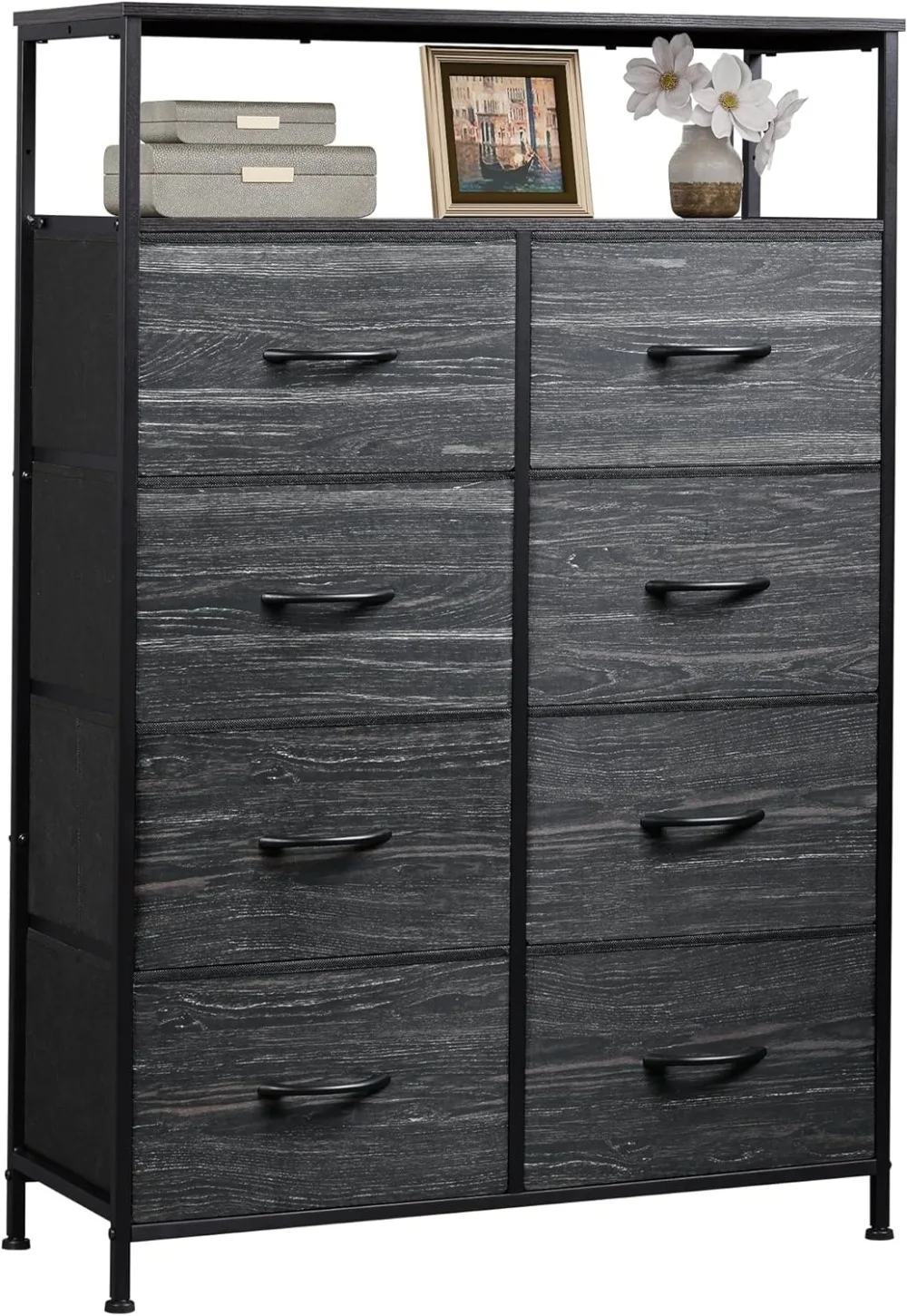 

Тканевый комод WLIVE для спальни с открытыми полками, Высокий Комод с 8 ящиками, стойка для хранения с искусственным пространством