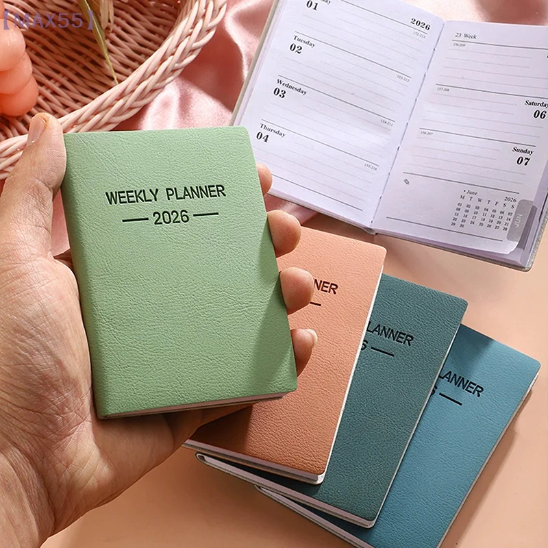 【MAX-55】A7 Specification 2026 English Planner Book, Mini Portable Pocket Daily Schedule Book Thin Weekly Calendar