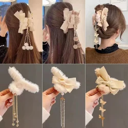 New Bowknot Tassel Big Grip Clip Autumn And Winter Plush Hairpin Ponytail Clip Back Head Hair Catch Half Tie Hair Accessories