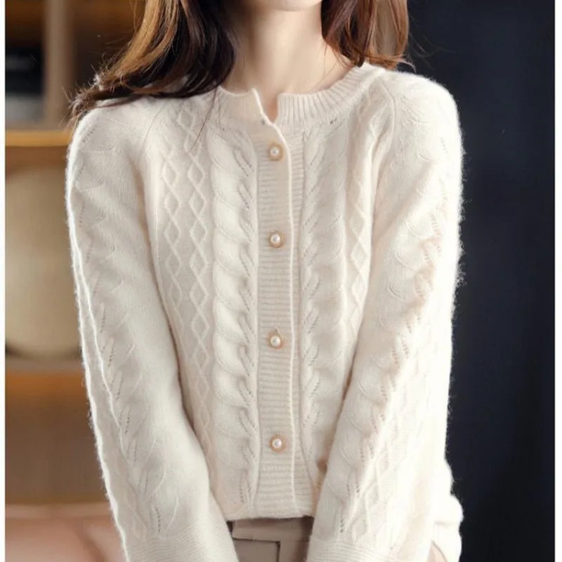 Women Autumn Simplicity Loose Solid Color O-neck Long Sleeve Knitwear Women Clothes Fashion All-match Knitting Cardigan Coat