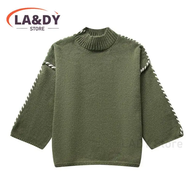 Sweater For Women 2024 Autumn Winter Fashion Half High Collar Female Solid Color Casual Loose Long Sleeves Knit Tops Pullover