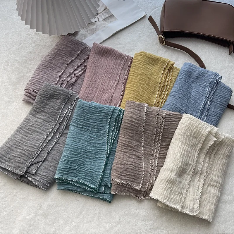 2024 Newest Women Solid Color Square Scarf Ripple Square Scarf Shawls