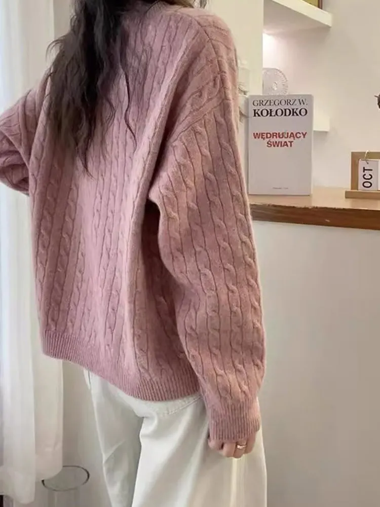 Faionable Long Sve gebreide trui dames comfortabele ronde Ne Twist wollen top afslankende Sli pendelen Koreaanse Sle