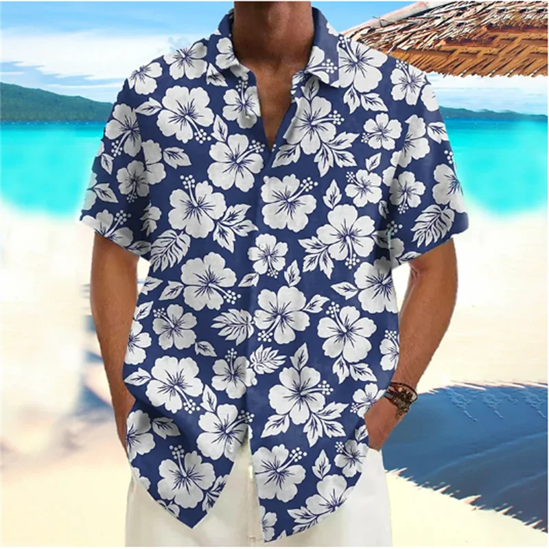 

Men's Summer Hawaiian Shirt Casual Shirt Beach Oversized 5XL Short Sleeve Flower Print Lapel Button Hawaiian Resort Wear Shirt