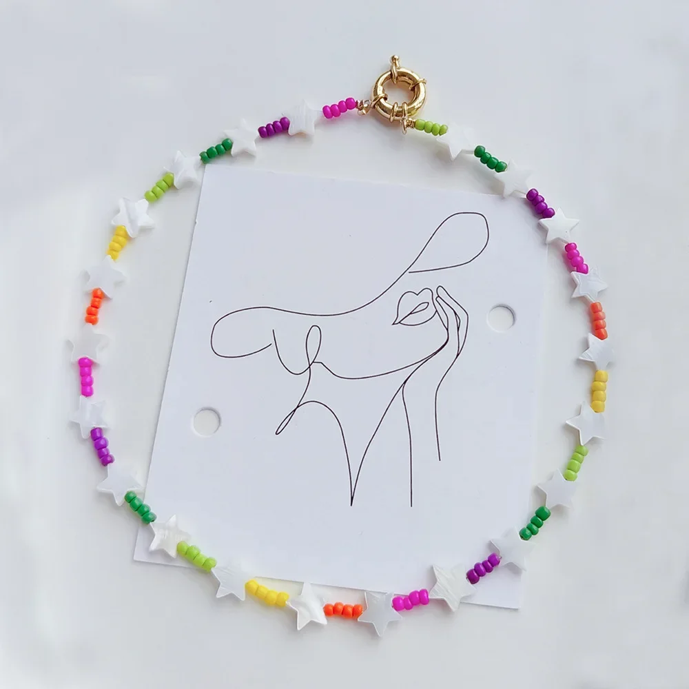 KKBEAD Boho Colorful Beads Necklaces for Girl Friends Gifts Natural Shell Heart Star Beaded Necklace Choker for Women Jewelry