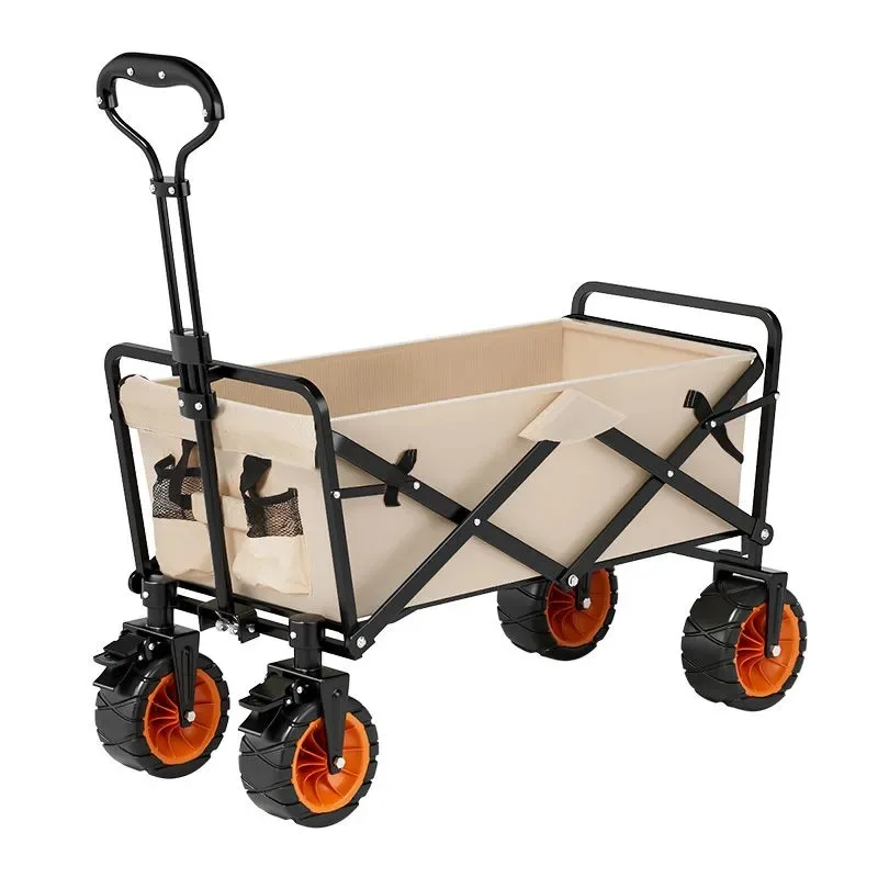 

Heavy Duty Outdoor Trailer Light Weight Adjustable Folding Fat 4 Wheels Camping Cart Load 300 Pound Capacity Hand Wagon Trolley