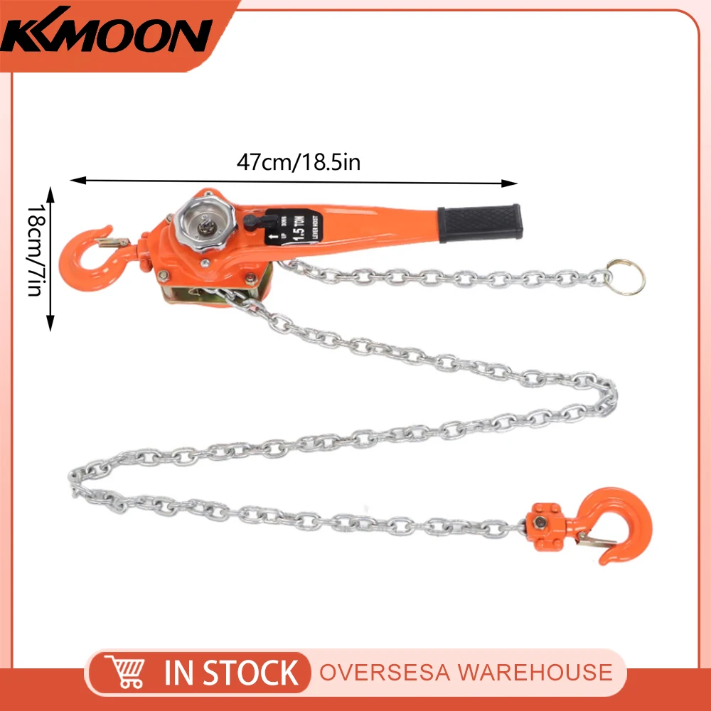 Lever Chain Hoist 1.5T 3300LBS Load Capacity 2.5M Manual Ratchet Chain Puller Hoist for Transportation Construction