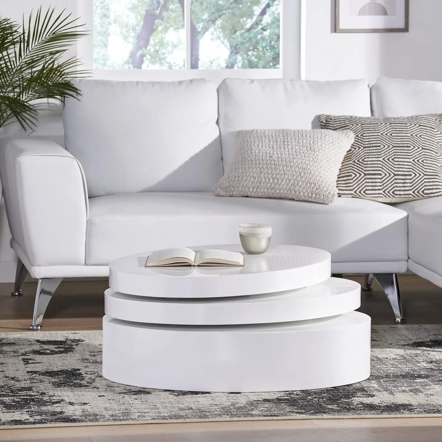 

CKH Small Oval Mod Rotatable Coffee Table, Glossy White, 31.5D x 47.75W x 13H in